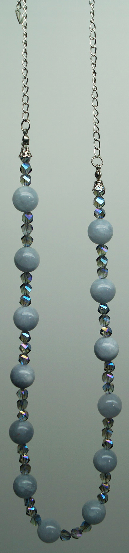 Necklace natural stone aquamarine metal crystals