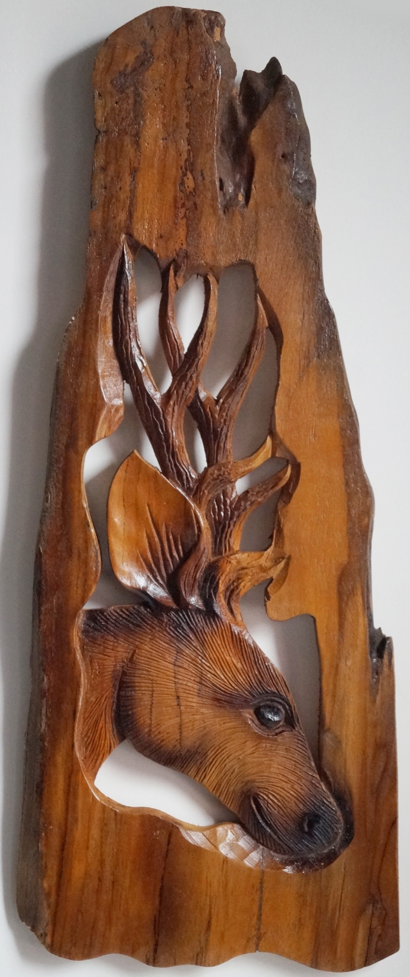Tile relief deer, wooden plastic, statuette, sculpture