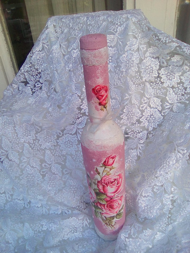 Handmade bottle with the decoupage technique