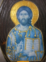 Icon on wood stump