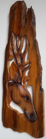 Tile relief deer, wooden plastic, statuette, sculpture