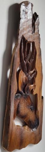 Tile relief deer, wooden plastic, statuette, sculpture