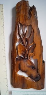 Tile relief deer, wooden plastic, statuette, sculpture
