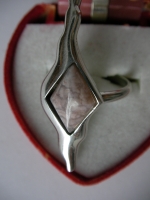 Ring - elongated diamond, pink mossy agate