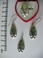 Ring - marquis, ram, mossy green agate