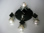 Ring silver onyx pearl