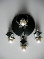 Ring silver onyx pearl