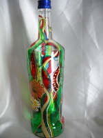 Painted bottle in Decoupage