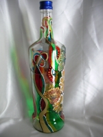 Painted bottle in Decoupage