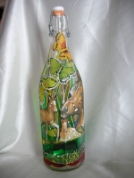 Painted bottle in Decoupage
