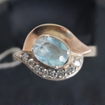 Unique handmade ring silver and gold with semiprecious stones