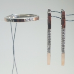 Unique handmade silver earrings with gold ring fianite