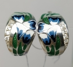 Unique handmade silver earrings with zircon and enamel