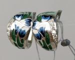 Unique handmade silver earrings with zircon and enamel