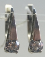 Unique handmade silver earrings with gold applique zircon