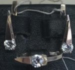 Unique handmade silver earrings with gold applique zircon