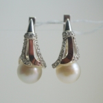 Unique handmade silver earrings with gold applique pearl fianite