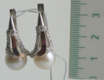 Unique handmade silver earrings with gold applique pearl fianite