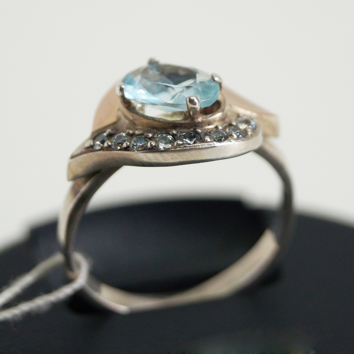 Unique handmade ring silver and gold with semiprecious stones