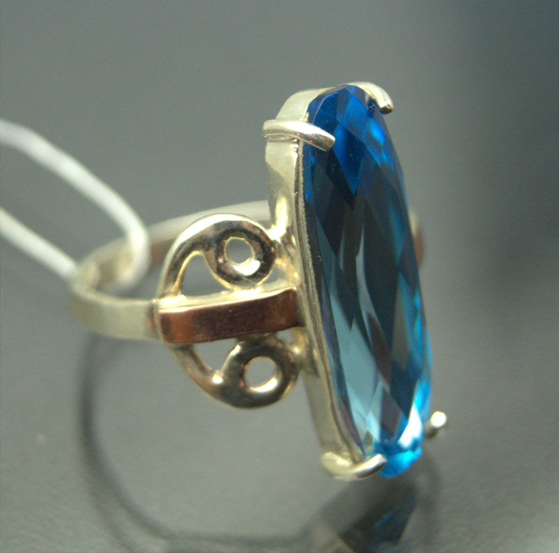 Unique handmade silver ring Swarovski with gold applique